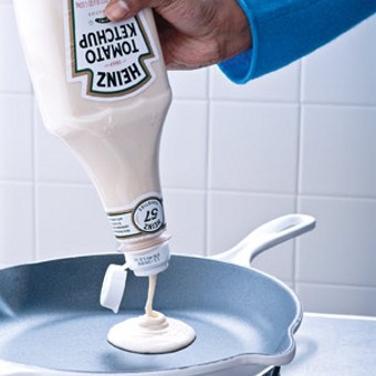 ketchup bottle turned pancake batter dispenser.